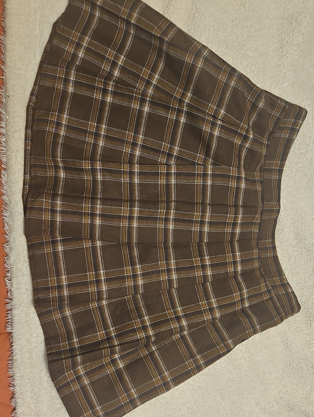 SHEIN Brown Plaid Pleated Skater Skirt
